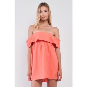 Essue Coral Layered Off The Shoulder Mini Dress